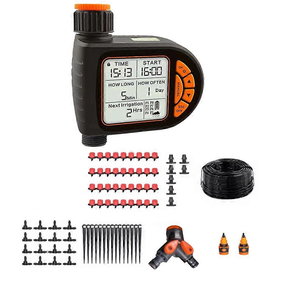 30M 1/4" Garden Smart Timer Irrigation Set IPX5 Waterproof LCD Automatic Watering Controller