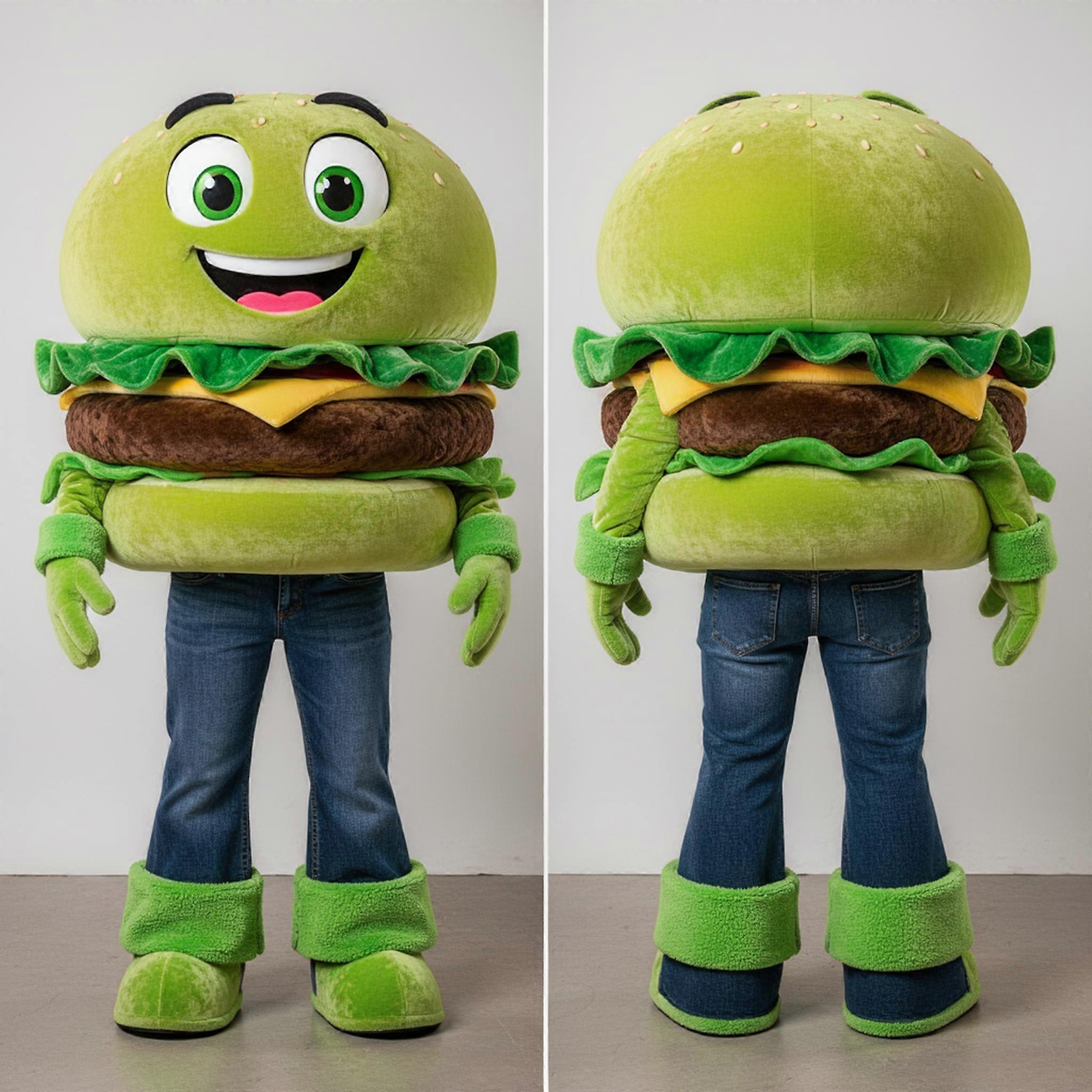 MASTICOT Lime Green Rounded Hamburger Mascot