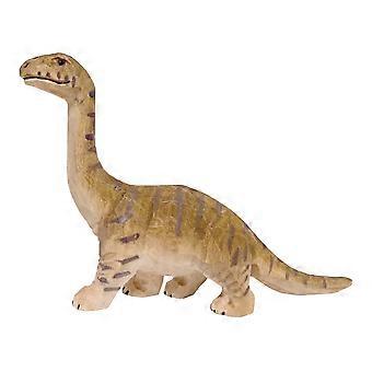 Simulatie van een houten dinosaurus, een decoratief knutselwerkje in lichtbruin.