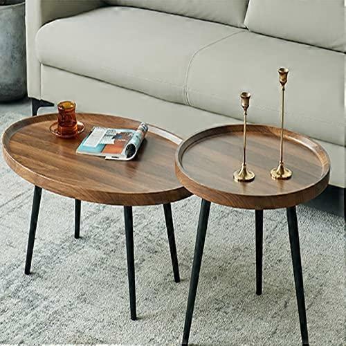 Walnut Nesting Coffee Table Set with Sturdy Metal Frame, Retro Side & End Tables
