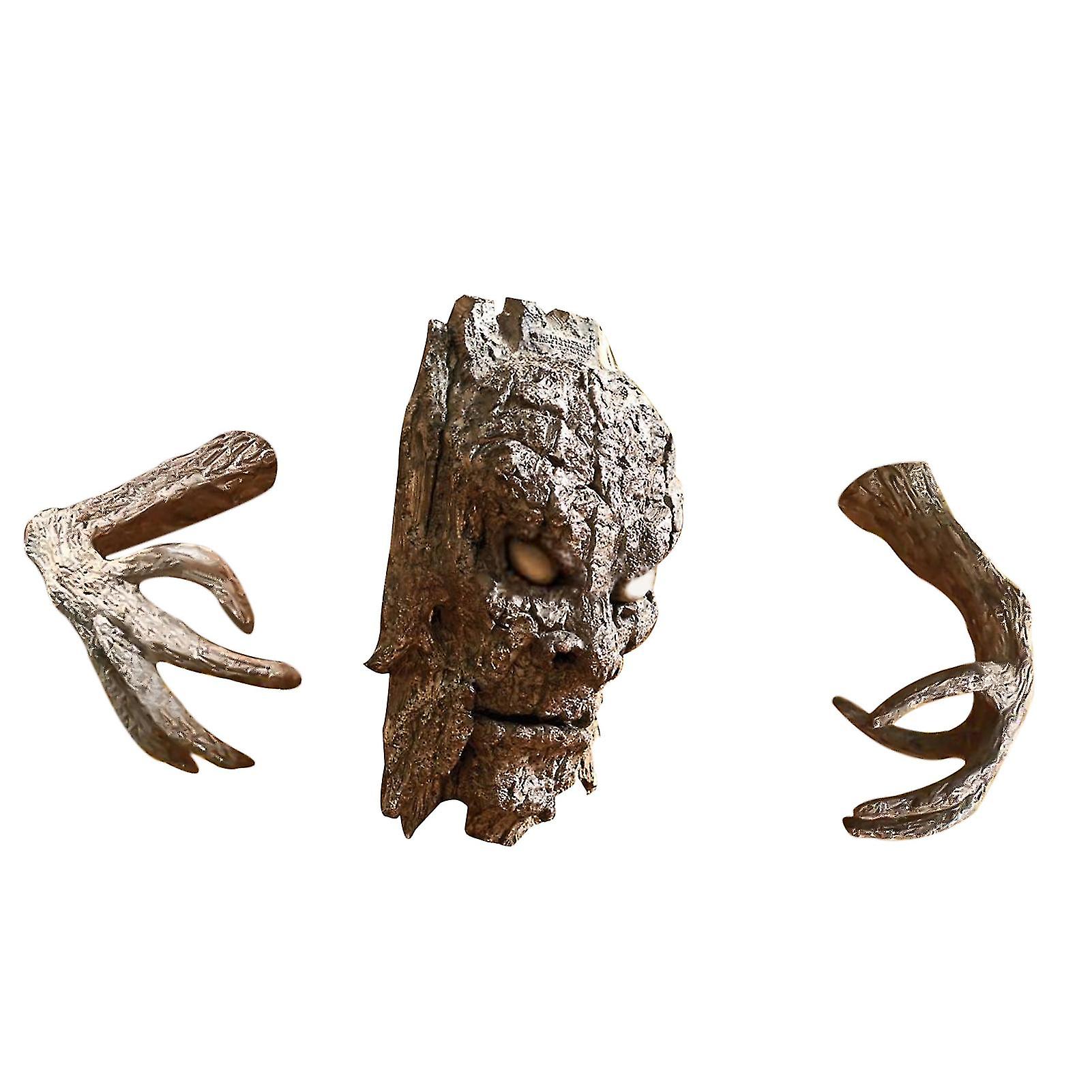 3個/セット樹皮彫刻ゴーストフェイシャルデザイン耐候性樹脂気まぐれな足樹皮像ハロウィーンの装飾