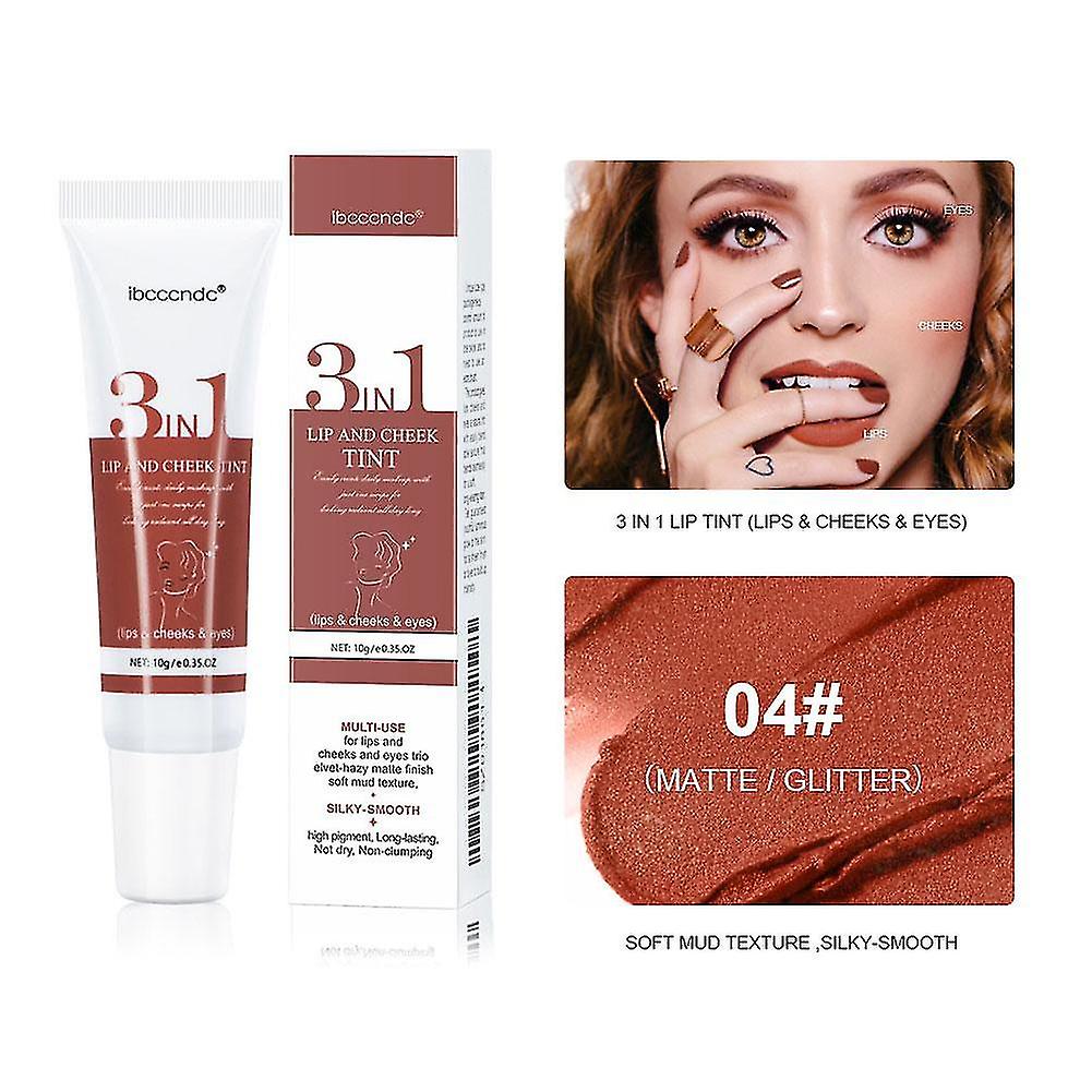 3 In 1 Cheek And Lip Mud Makeup Clay Lipstick & Blush Three-use High Pigmented Long Dry Not Lasting Eyeshadow