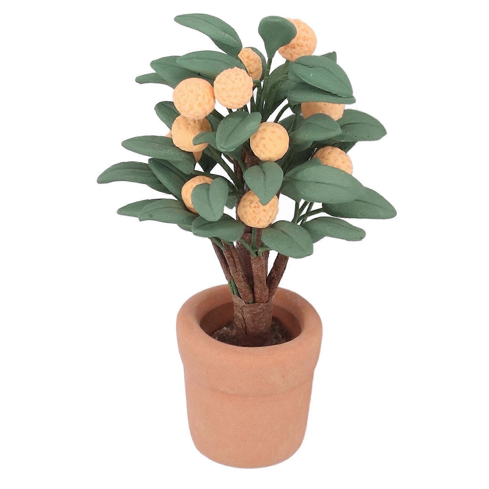 Ceramic Orange Tree Bonsai for Dollhouse Decor - 1:12 Scale Miniature