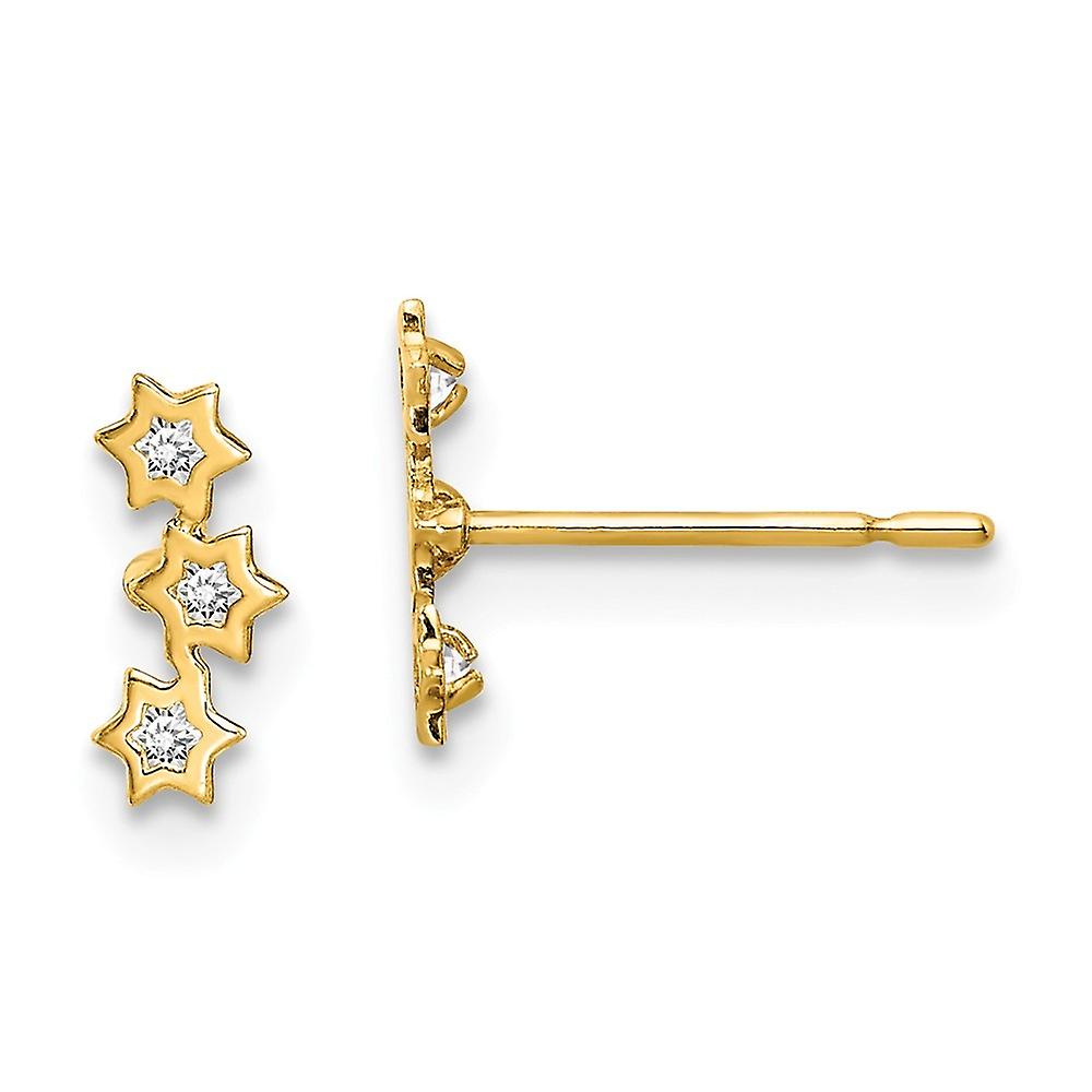 14Kソリッドイエローゴールドスターキュービックジルコニアピアス8mmロングスタッドイヤリング女性用