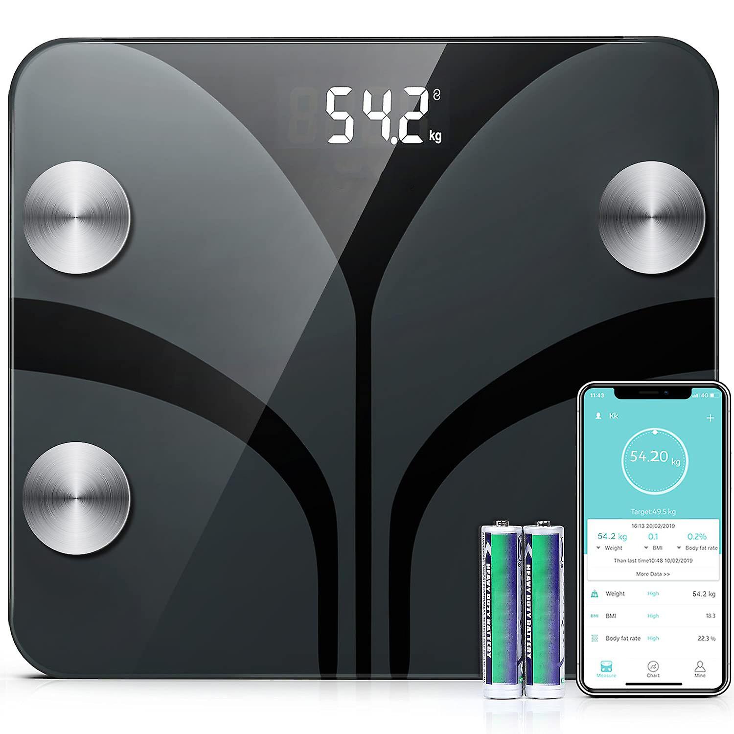 Personal Scale Impedance Meter, Connected Scale, Digital Bathroom Scale with 13 Body Data, BMI, Muscle Mass (Black Gray)