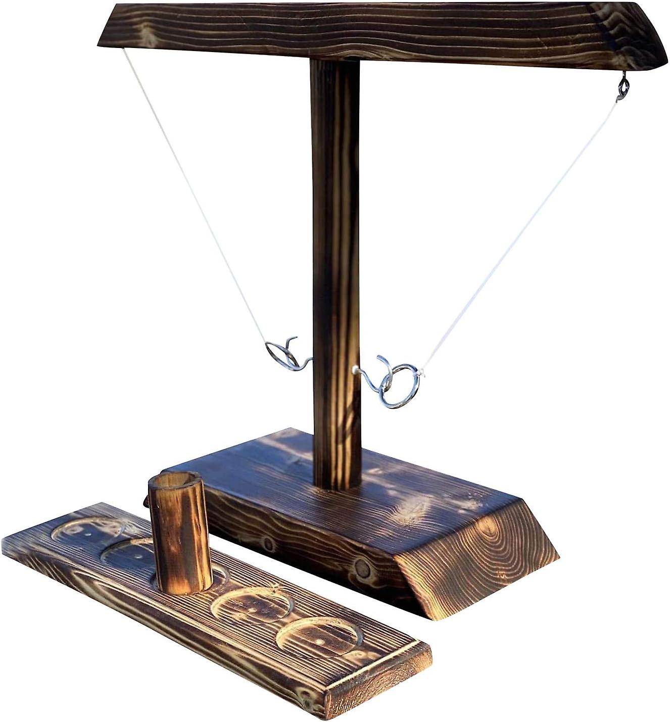 Mini Ring Toss Game Handmade Wooden Interactive with Shot Ladder Bundle for Home Bar Party Brown