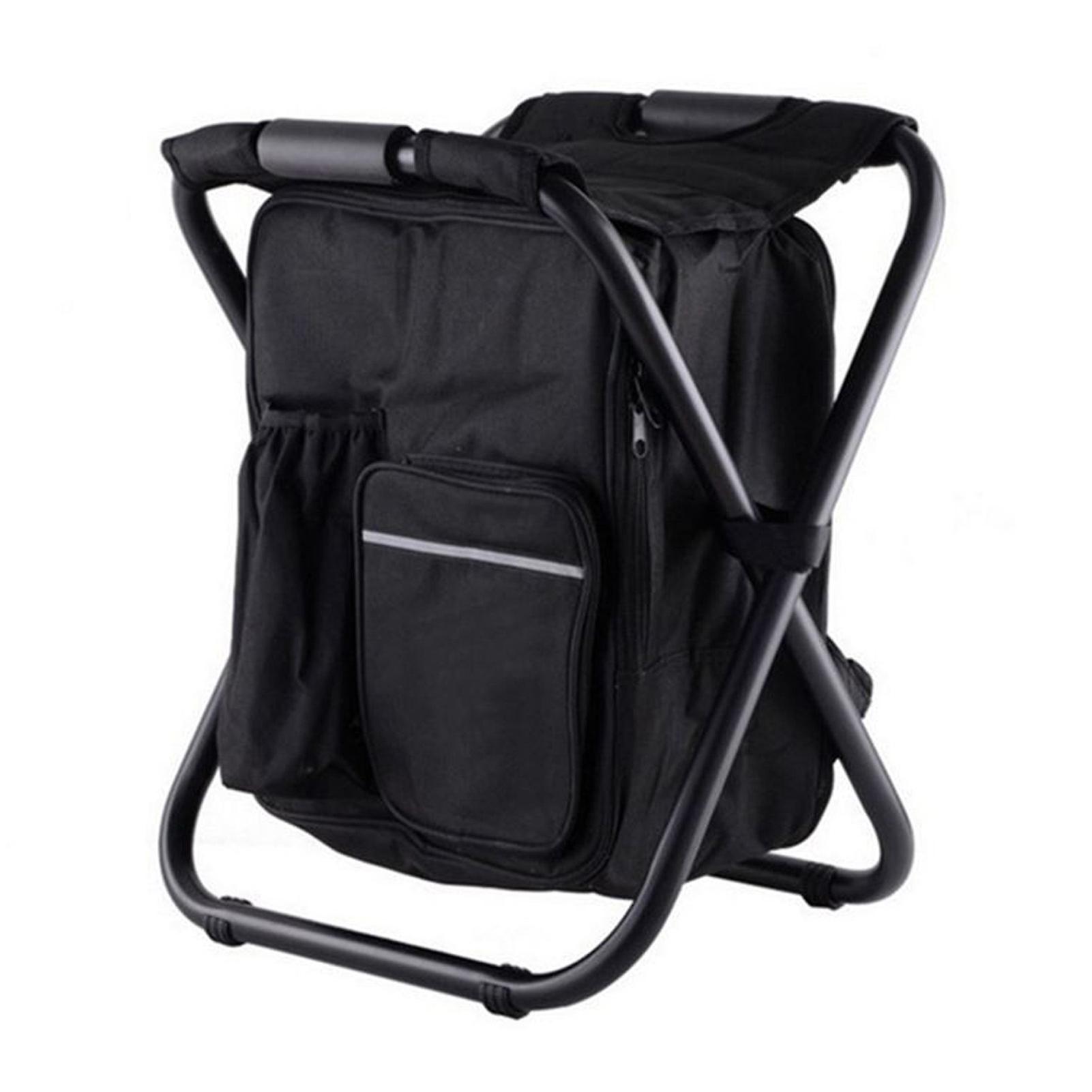 Lightweight Foldable Cooler Backpack Large Capacity Camping Stool for Travel Beach Hiking Picnic Black