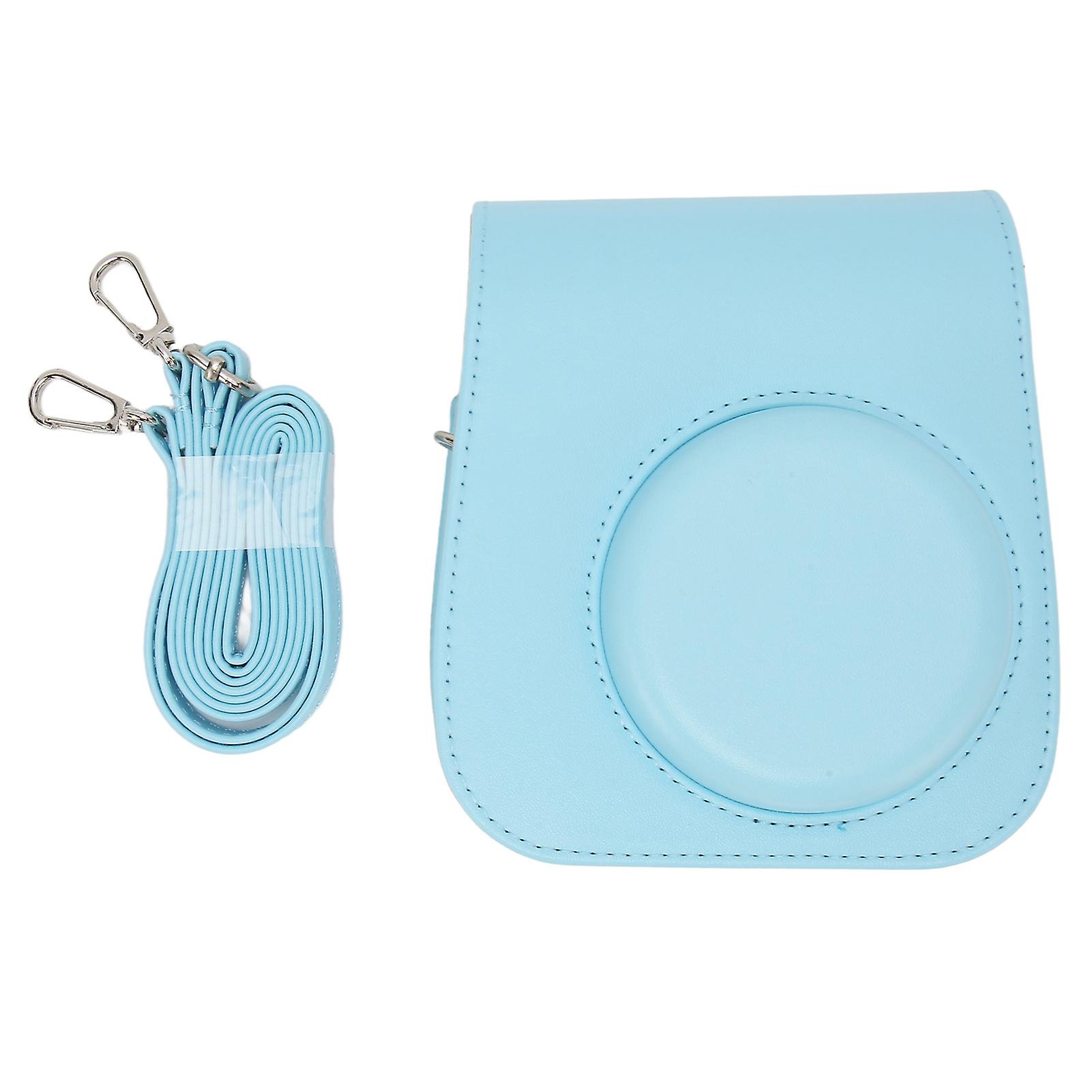 Protective Camera Bag PU Leather Solid Color Camera Case with Adjustable Strap for Camping Travel Blue