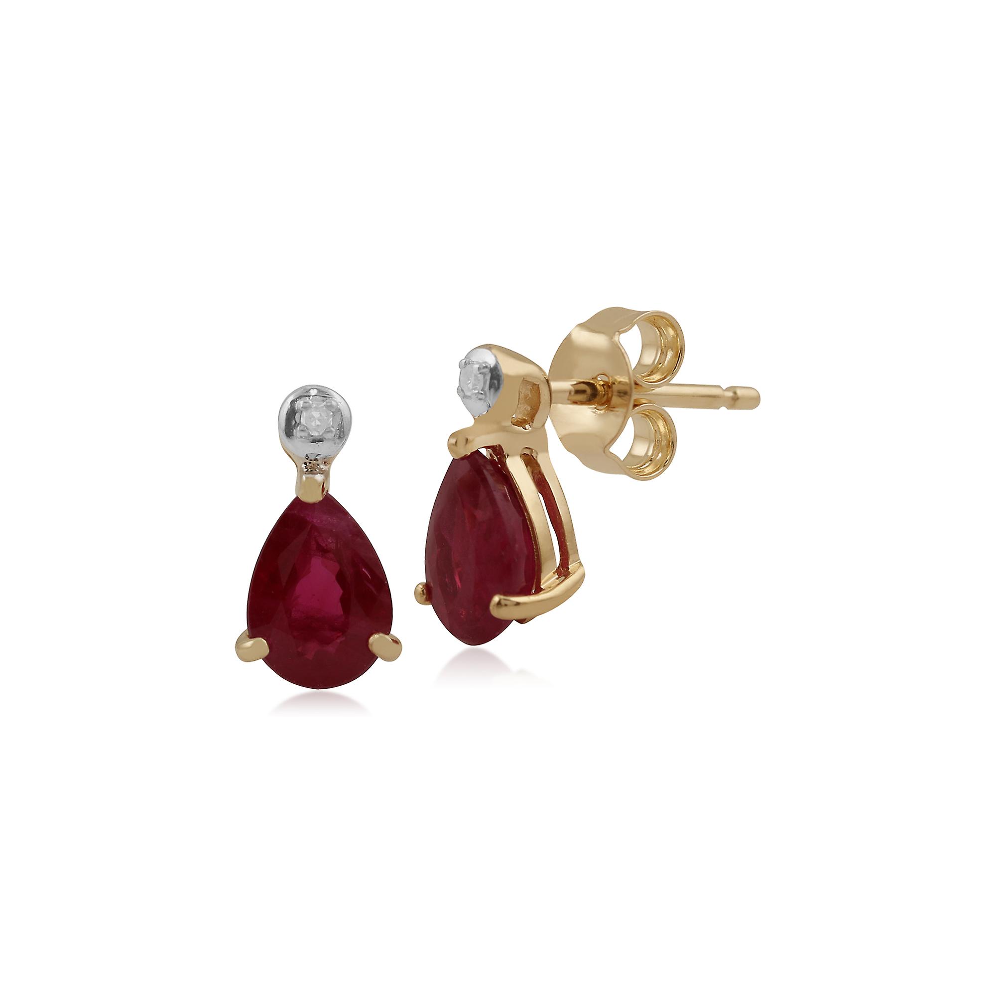 Classic Pear Ruby & Diamond Drop Earrings in 9ct Yellow Gold 135E1263029