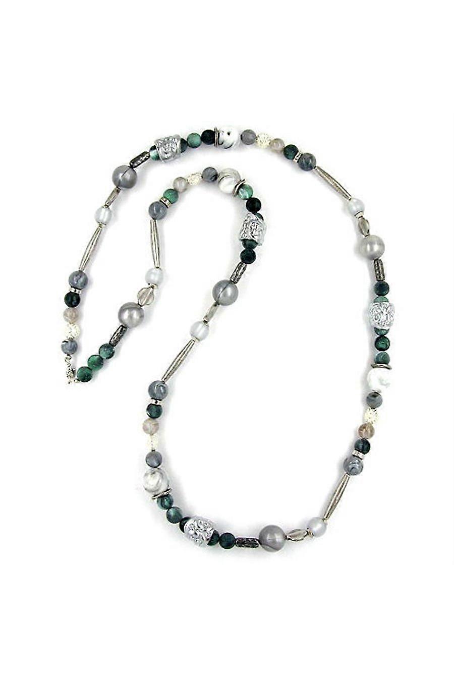 Necklace Chrome-grey Turquoise 100cm - Gl01884