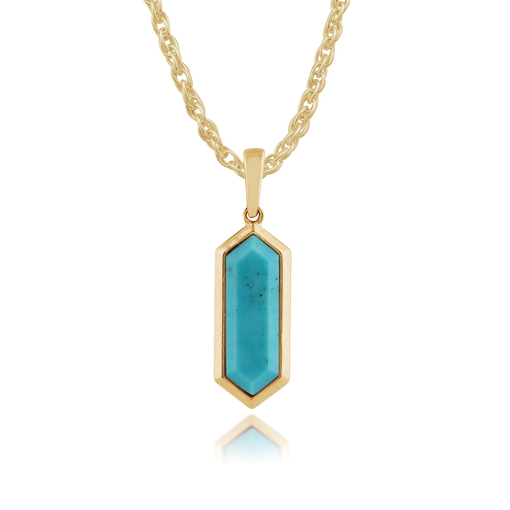 Geometric Hexagon Turquoise Prism Drop Pendant Necklace in Gold Plated 925 Sterling Silver 271P012301925