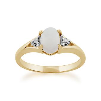 Classic Oval Opal & Diamond Ring in 9ct Yellow Gold 11165