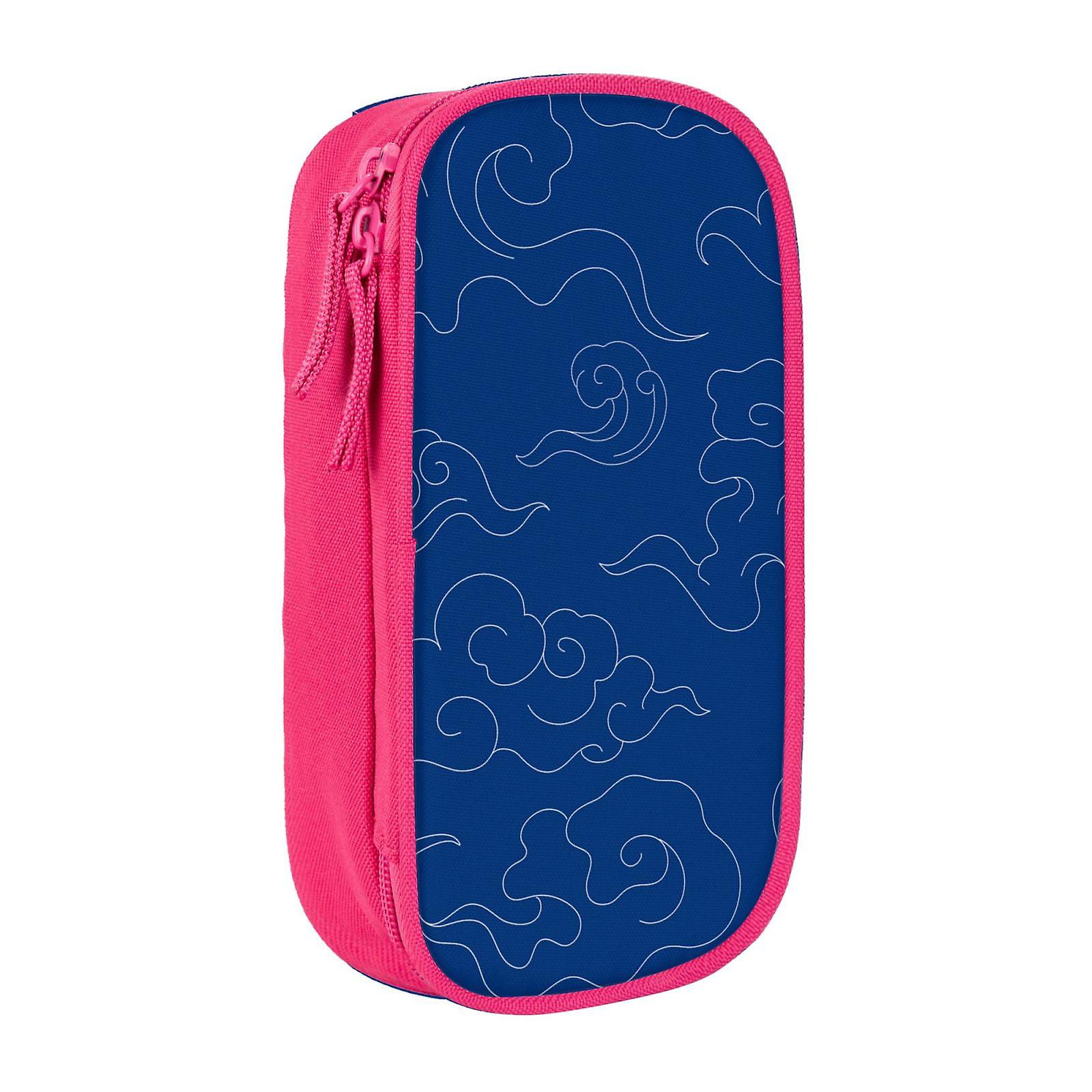 Large Storage Pencil Case, Blue Seamless Cloud Pattern with Zipper Large Capacity Pen Bag