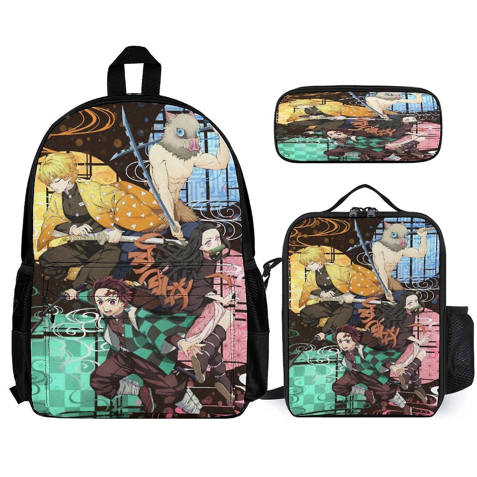 Demon Slayer Backpack 3 Piece Set Laptop Backpack with Pencil Case Lunch Bag Combination