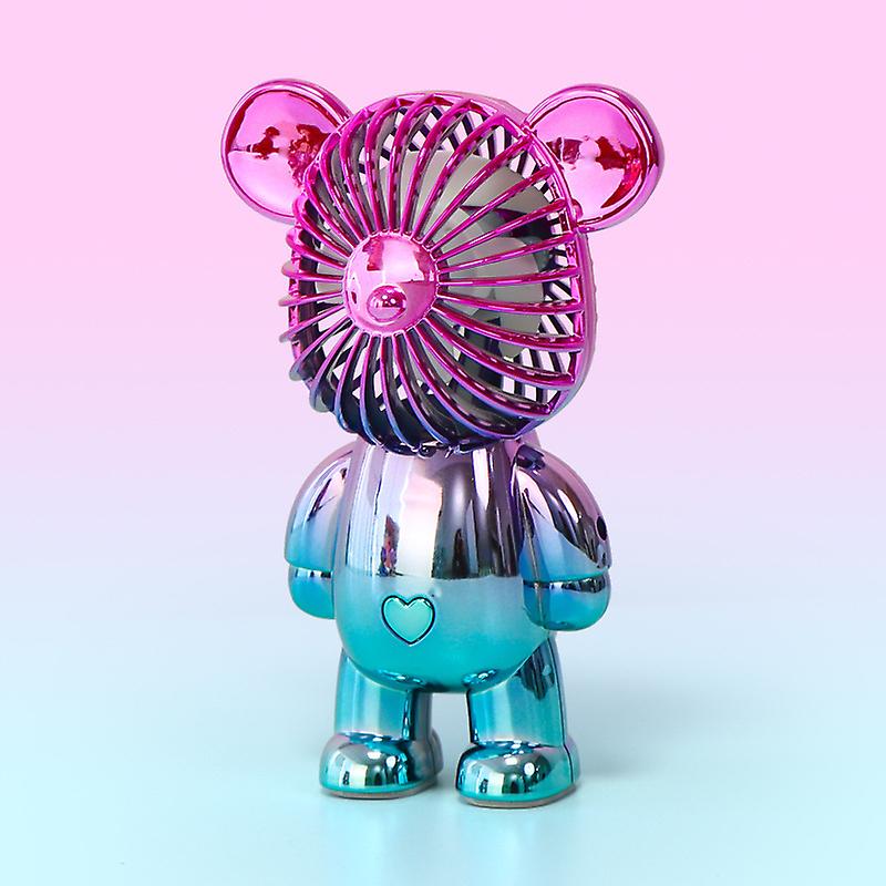 Mini Cartoon Violent Bear Small Fan Student Dazzling Gradual Plating Bear Fan Portable Handheld Desktop New Colorful Small Fan