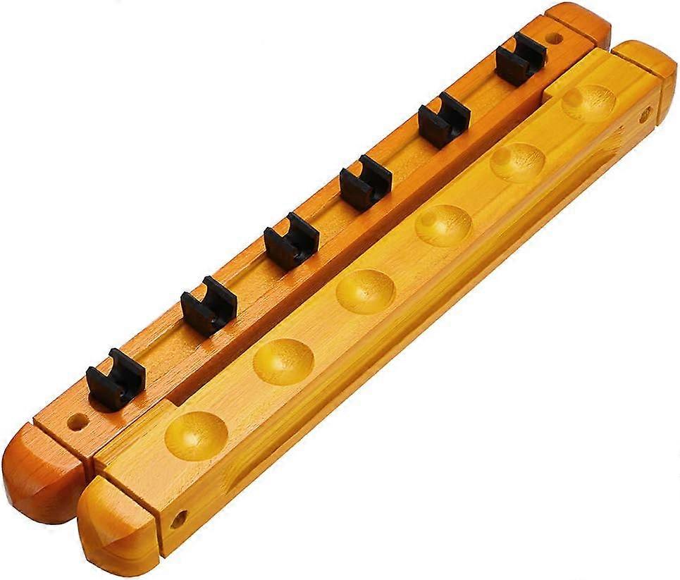 Set mit 6 Billardqueuehaltern aus Holz mit 6 gelben Billardqueue-Clips