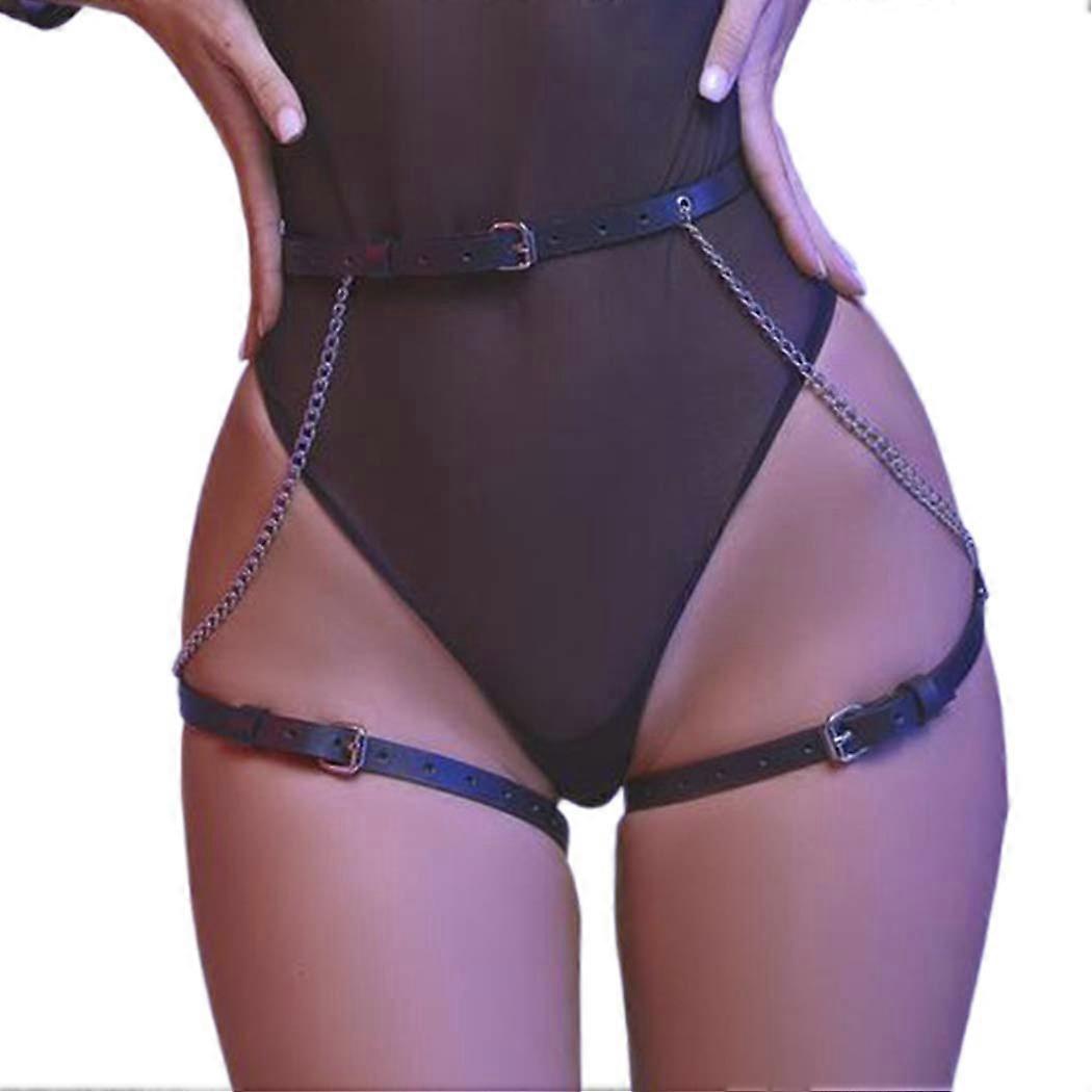 Women and Girls Waist Chain Belt Black Leather Belly Chain Club Leg Body Chain Jewelry