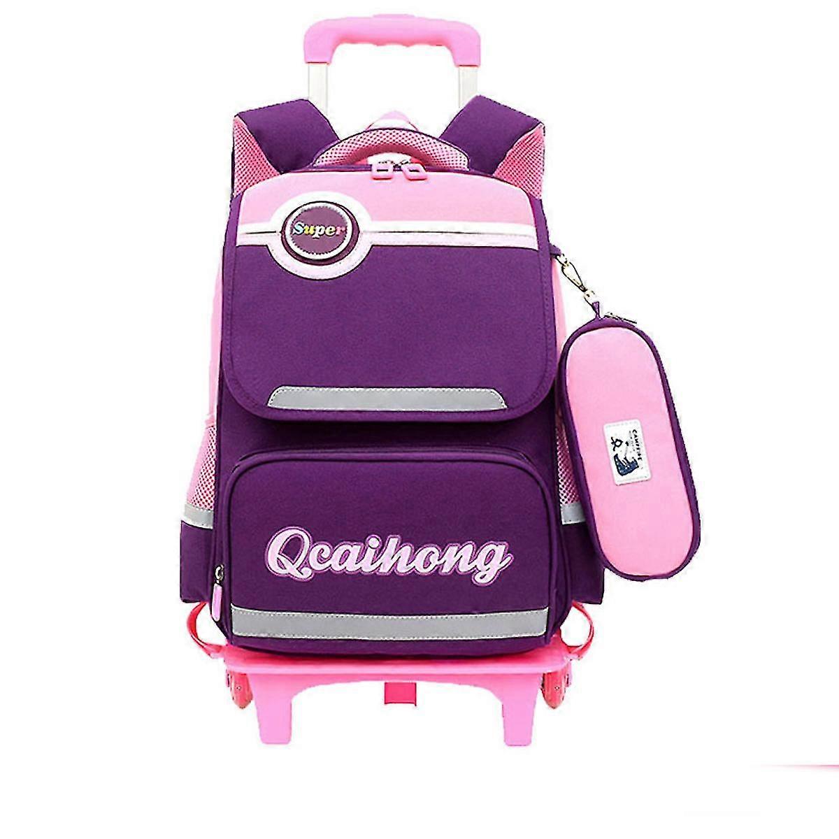 Detachable Pink Rolling Backpacklarge Capacity School Bag Step-climbing Wheeled Backpack For Students