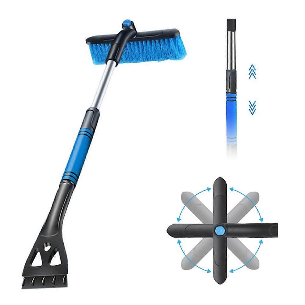 2 in 1 Car Ice Scraper with Broom, Ice Scraper and Whisk, 360 Brush Head, Non-Slip Foam Handle, for Car, Truck, SUV, Windshield (Blue)