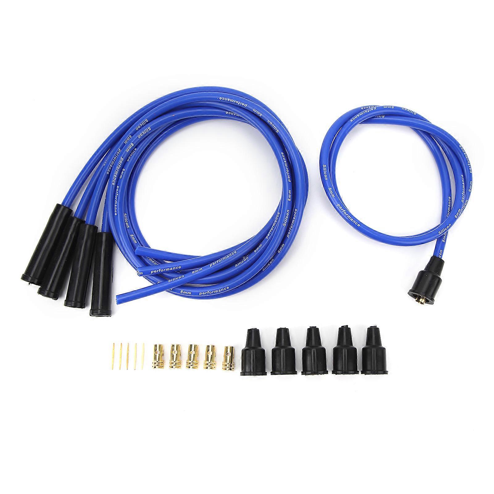 8mm Spark Plug Wire 1m Length High Efficiency Stable Ignition Spark Plug Wire Set for 4 Cylinder Classic Cars Blue