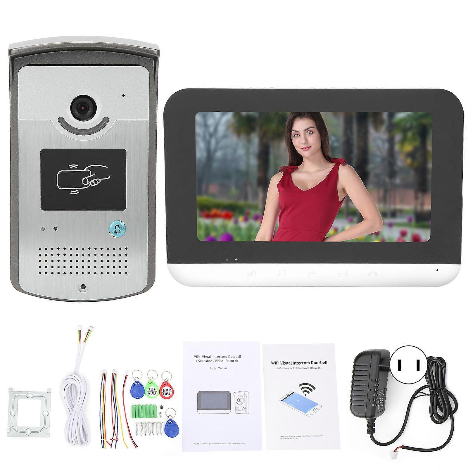Smart Doorbell Wifi Video Intercom 7in Touch Screen Waterproof Dustproof Home Security 100240vus Plug