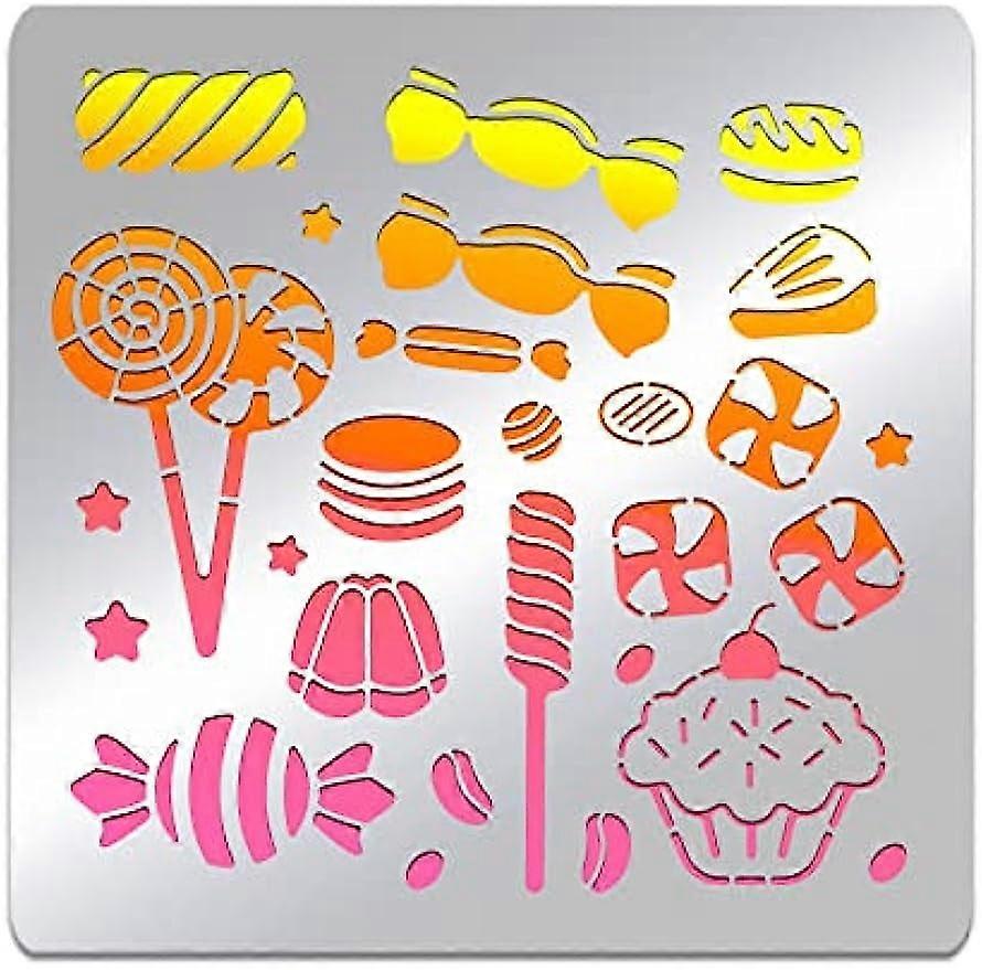 1pc Candy Pattern Metal Stencil Square Stainless Steel Candy Lollipops Cupcakes Template Stencil for Scrapbooking