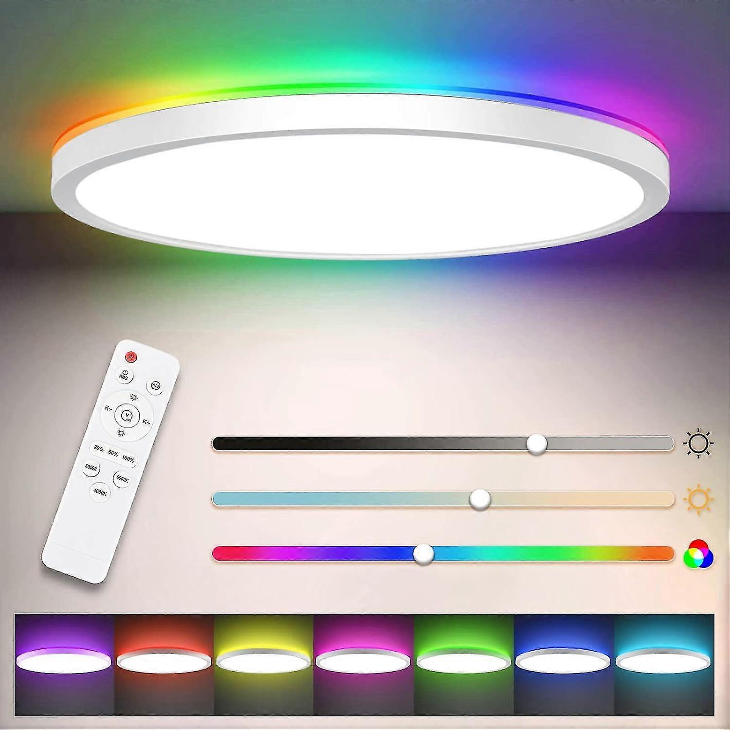 LED Ceiling Light with RGB Backlight 24W Dimmable with Remote Control, RGB Chasing Timer & Memory, IP44 Ultrathin Round Ceiling Light
