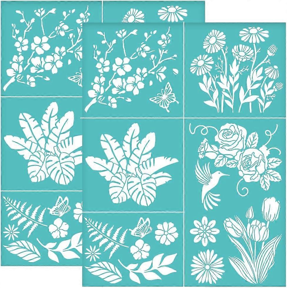 2Pcs 8.6x11 Inch Flower Theme Self-Adhesive Silk Screen Printing Stencil Cherry Blossom Daisy Rose Silk Screen Stencil Tropical Leaves Mesh Stencils T