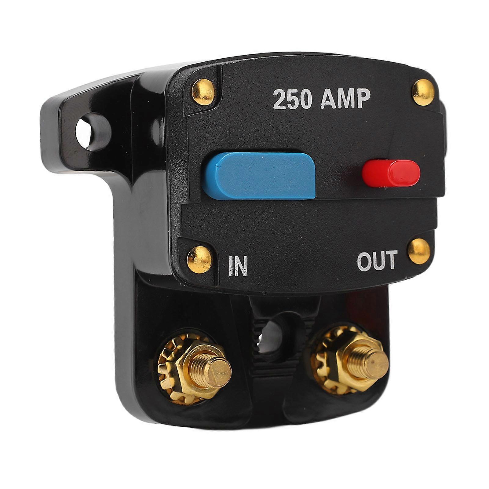 カーオーディオサーキットブレーカー手動リセットヒューズインラインインバーターホルダーカーオーディオステレオシステムボートトラックバス250A YEMAA