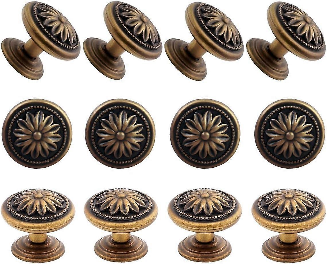 12 Pack-Retro Bronze Kitchen Cabinet knobs,Headsitg,Vintage Antique Dresser Drawer Knobs Antique Bronze Cabinet Hardware knobs Flower-Shape