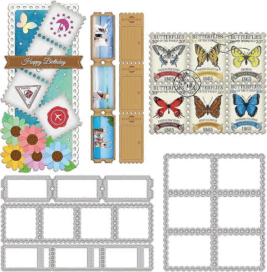 Stamp Frame Pattern Cutting Dies Postage Stamp Wave Edge Embossing Stencil Template Embossing Stencil Template Metal Crafting Dies Cutting