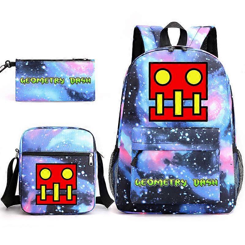 Geometry Dash School Bag Backpack Pencil Case Shoulder Bag Three-piece Set _10