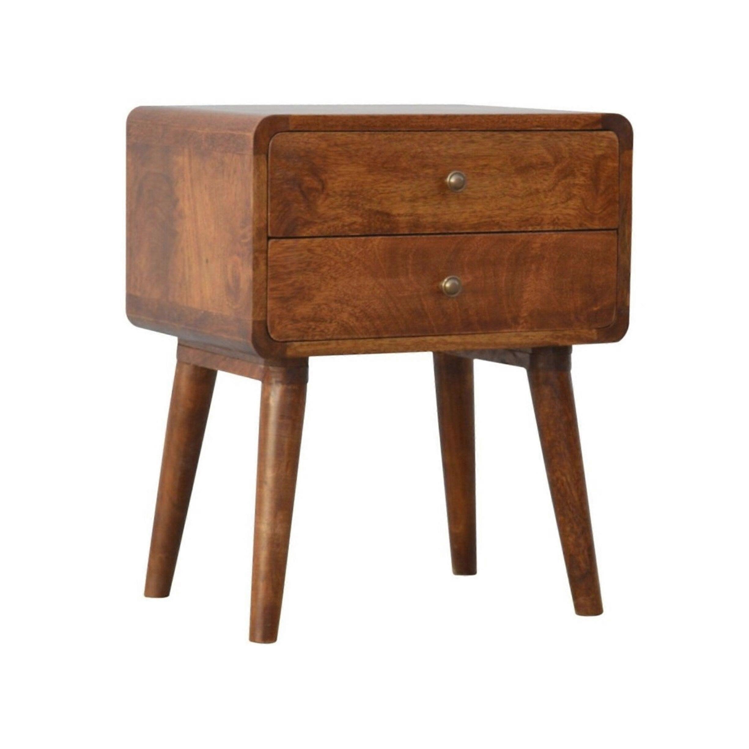 Curved Bedside Table With 2 Drawers In Dark Finish