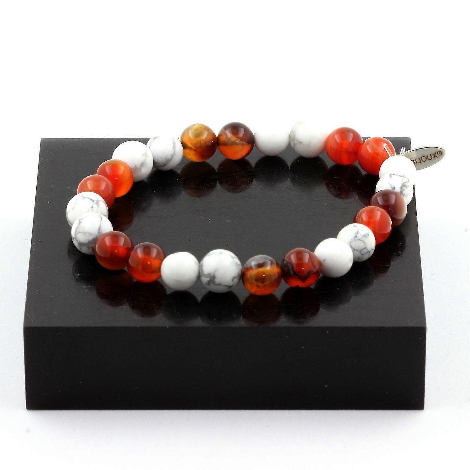 Bracelet Howlite Beads + Banded Agate 8 mm
