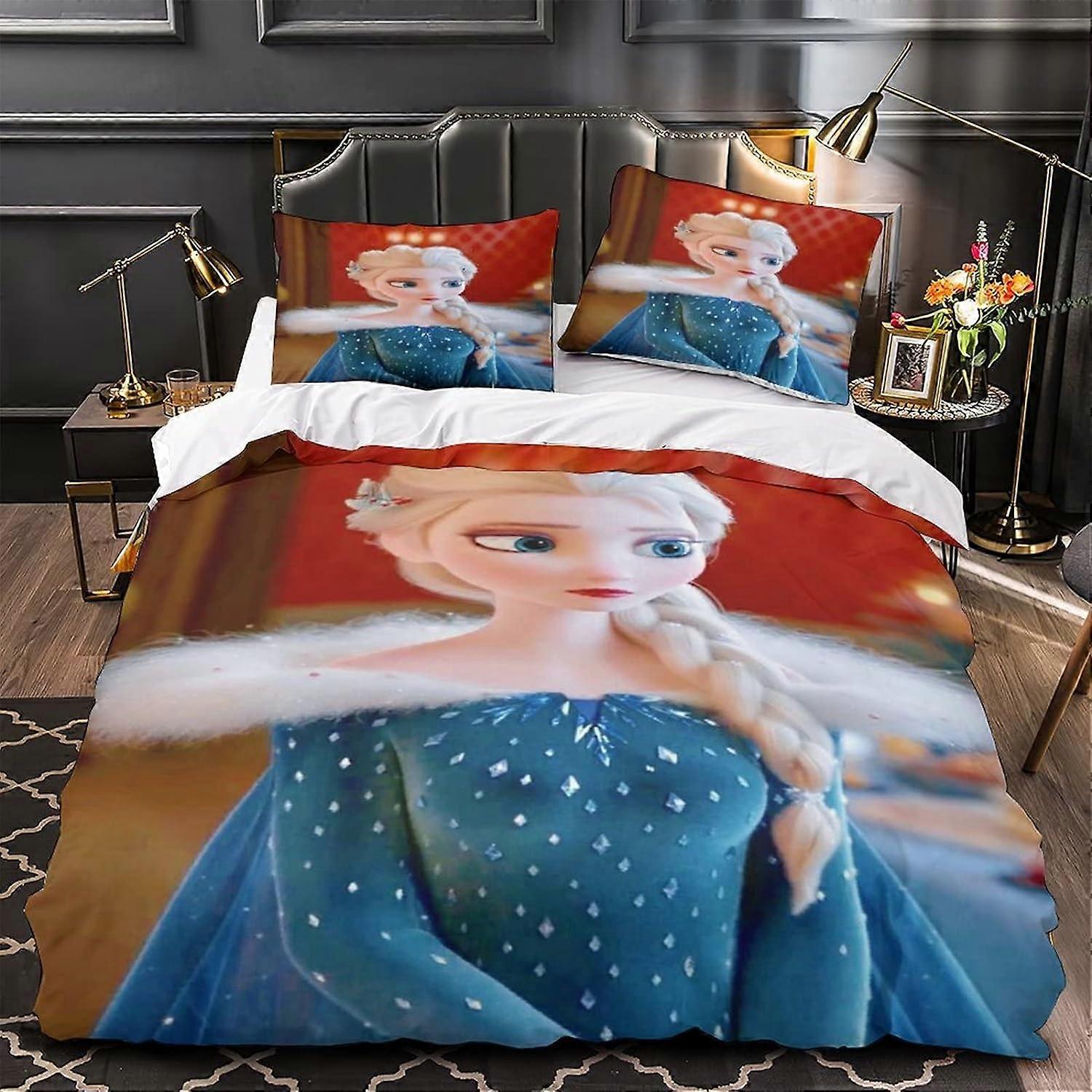 Frozen Pattern Bedding Set D Duvet Cover Set Elsa Quilt Cover Piece Sets with Suitable for Boys Girls, with Zipper 135*200 CM