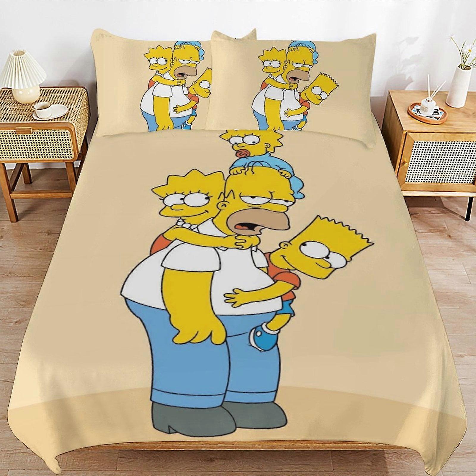 x354 Simpsonovi Povlečení na postel Povlečení z mikrovlákna 3D tištěné lehké 3dílné sady přikrývek, 1 povlak na přikrývku a 2 polštáře pro děti Chlapec