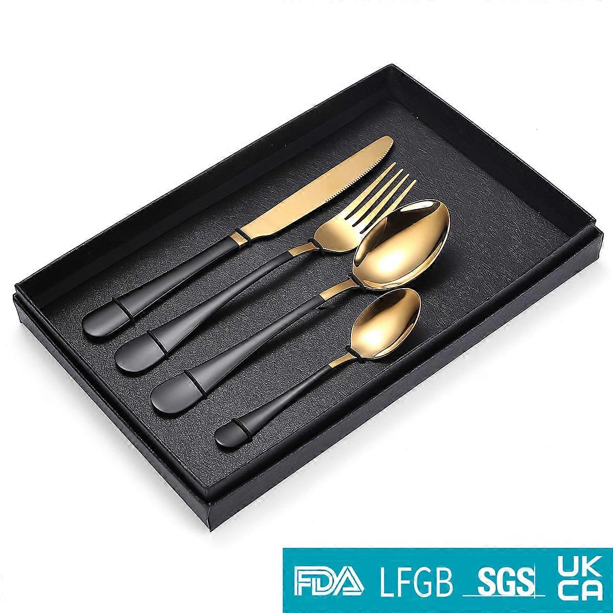 Flatware Set Stainless Steel Cutlery four-piece Tableware Set Black Gold