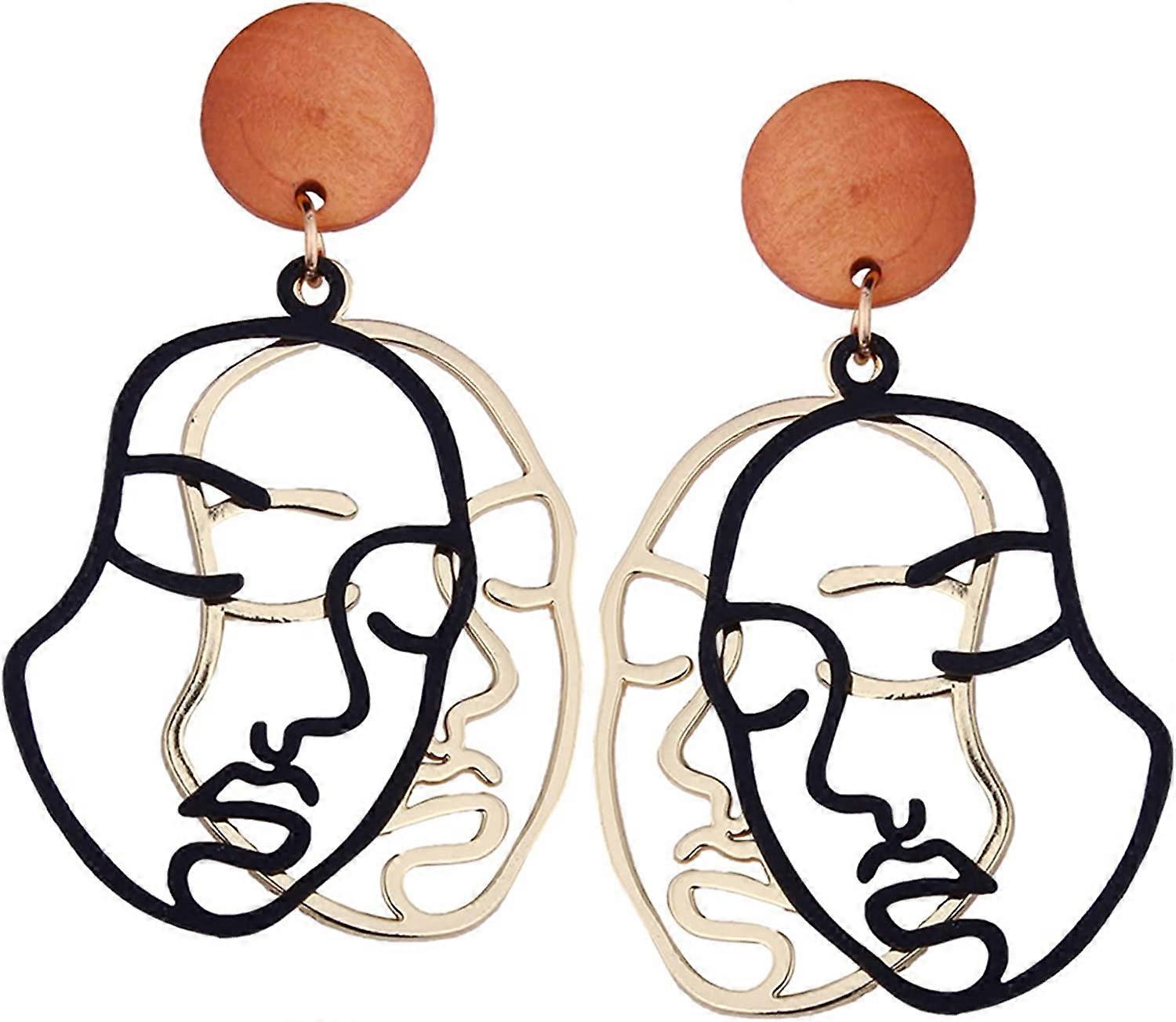Hollow-Out Abstract Face Earrings Double Abstract Face Dangle Earrings,2024 Ping