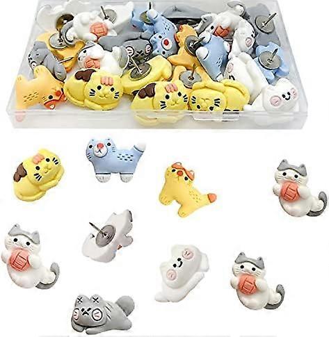 30 pcs Cat Push Pins Cute Thumbtacks Cartoon Pushpins for Cork Board Photo Memo Paper Menu Maps Drawing Pins