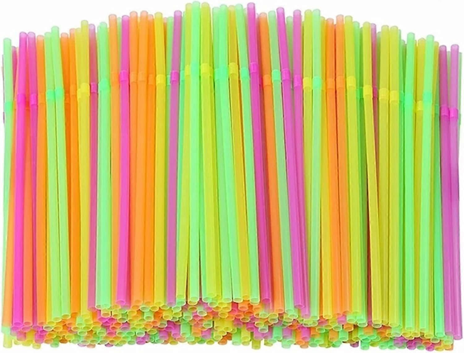 Lange mehrfarbige biegsame Strohhalme 200 Stück wiederverwendbare Neon-Trinkhalme Bunte flexible wiederverwendbare Getränke