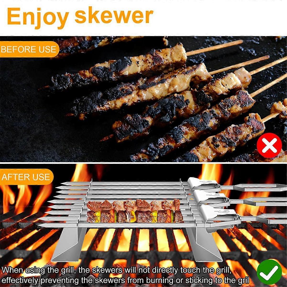 Stainless Steel Kabob Grill Skewers Rack Metal Grilling Skewers Dishwasher Safe BBQ Grill Skewers w