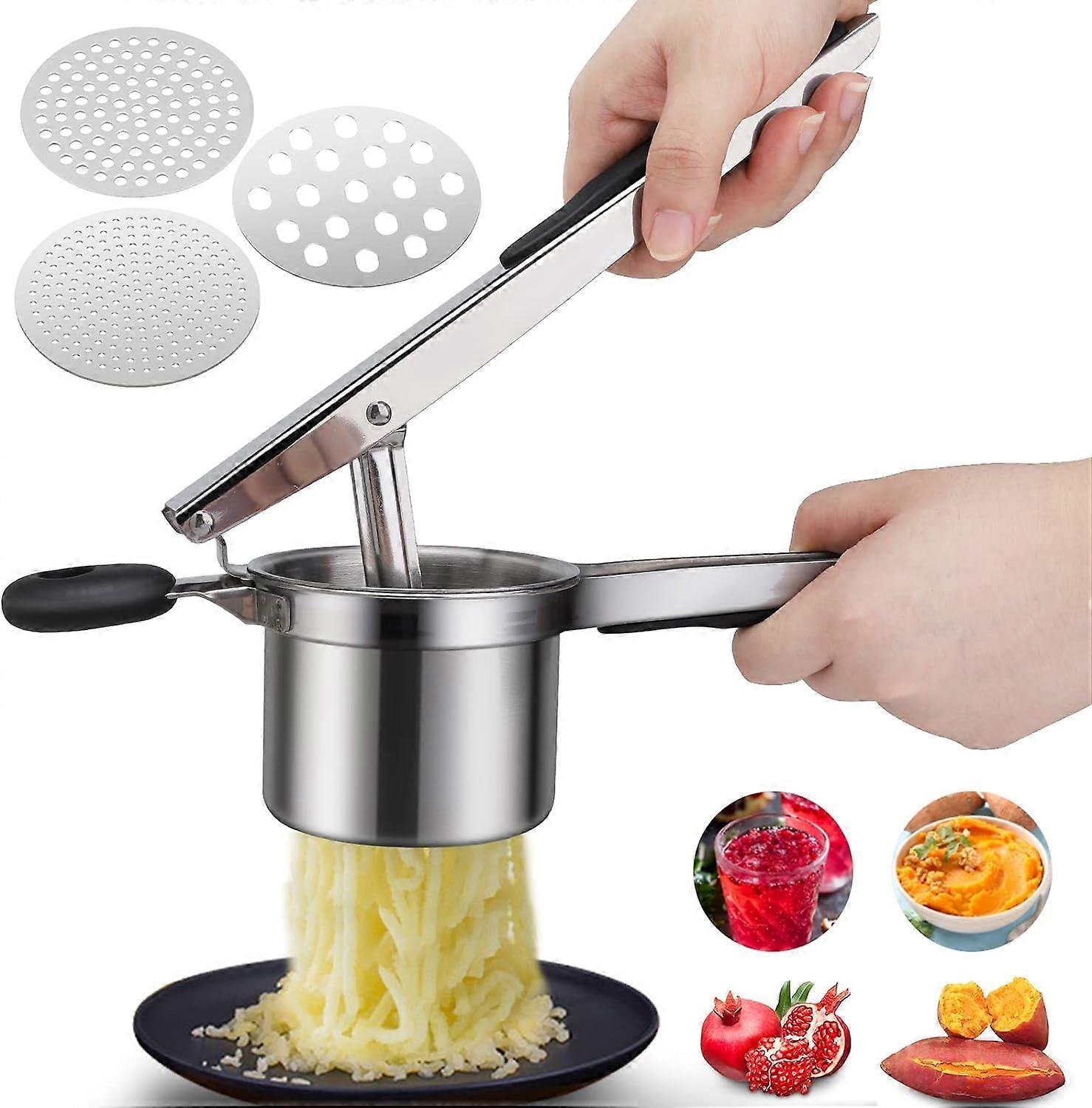 Manual Potato Masher with 3 Interchangeable Discs, Professional Stainless S