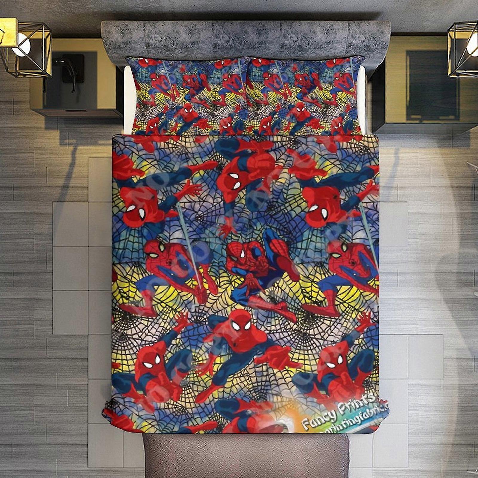 v3409 Lakan Sängkläder Spider-Man 3 stycken påslakanset Full storlek Super Soft Fade Resistant Microfiber 1 överdrag med dragkedja och 2 örngott, så enkelt som möjligt