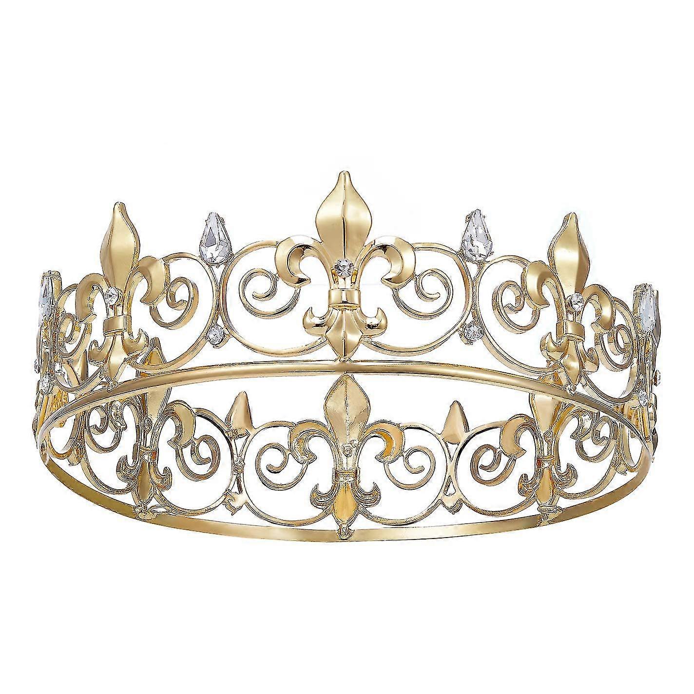 Royal King Crown For Men - Metal Prince Crowns And Tiaras, Full Round Birthday Party Hats