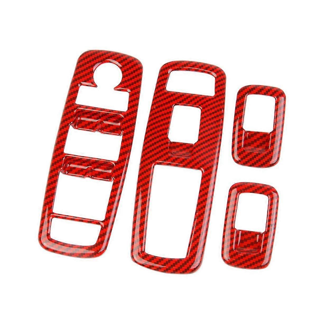 1 Set Car Glass Switch Frame Lifter Panel Decorative Cover Red Carbon Pattern for Charger