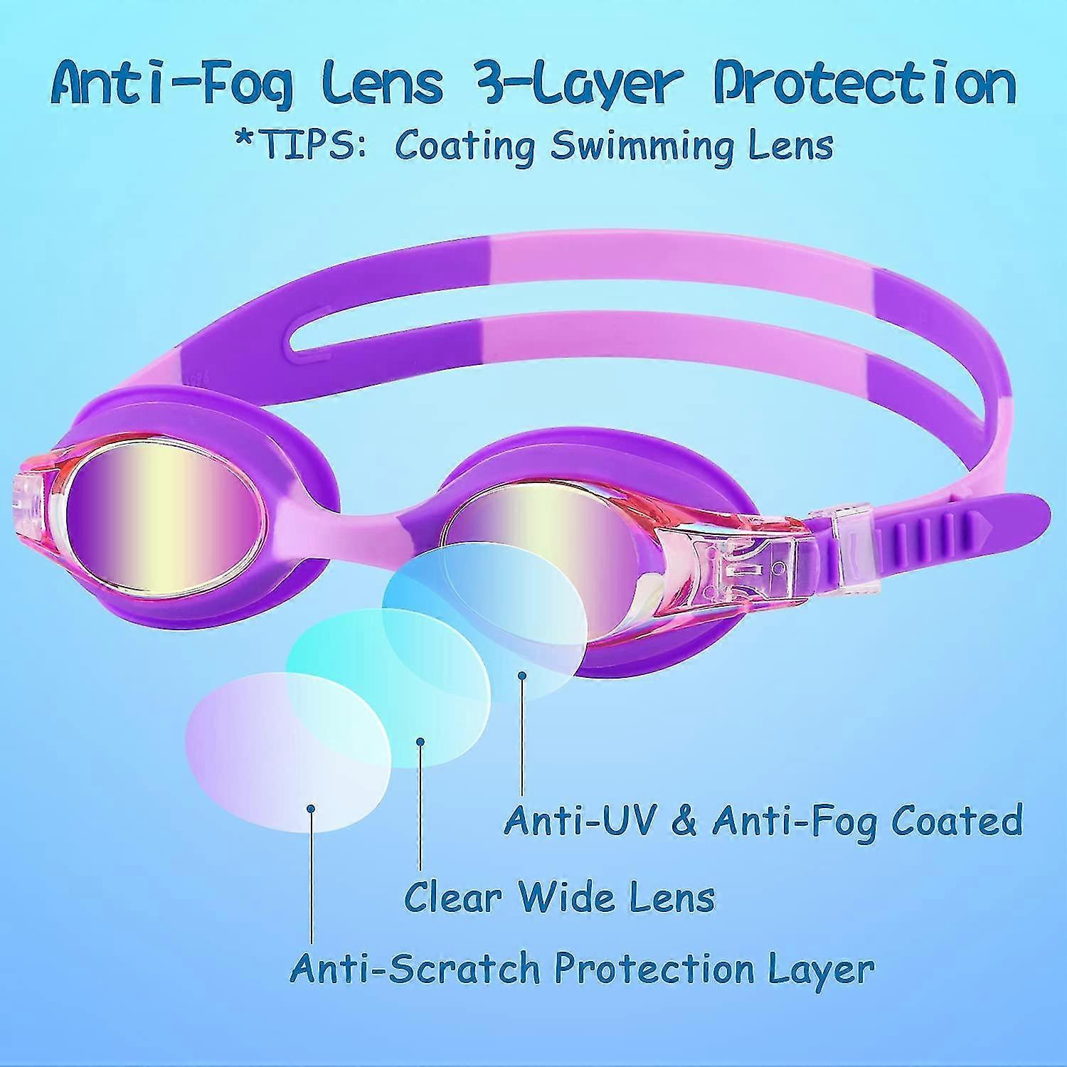 Kids Swimming Goggles, 1pack Swim Goggles With Adjustable Strap For 6-14 Girls And Boys, Childrens Goggles With No Leaking Anti-fog Lens And Uv P
