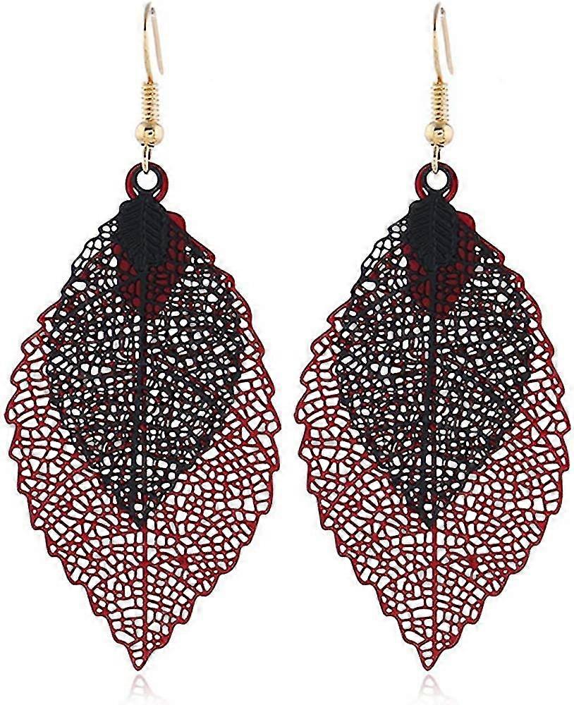 Double Layer Leaf Tassel Earrings Simple Retro Metal Filigree Leaf