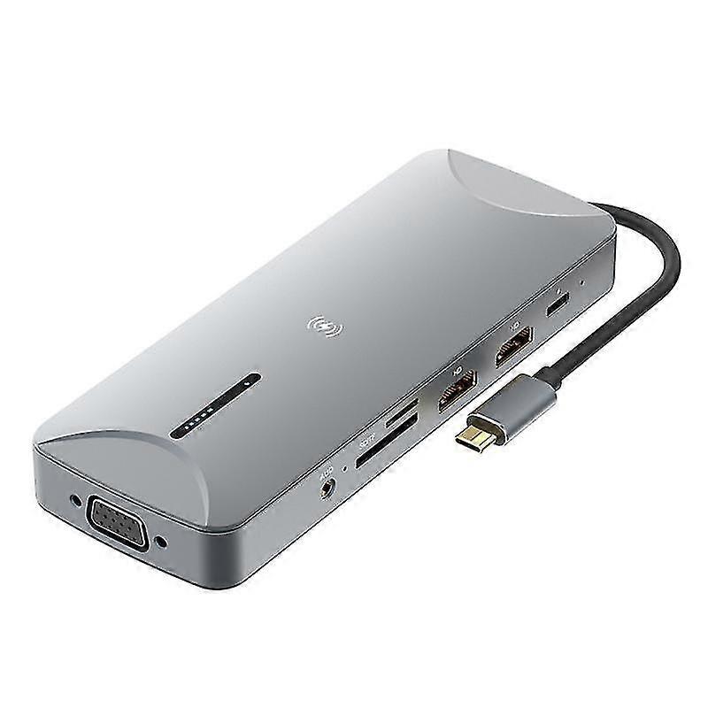 13 In 1 Usb C Hub Type-c To Dual 4k -comptiable Vga Gigabit Ethernet Adapter Wireless Fast Charger
