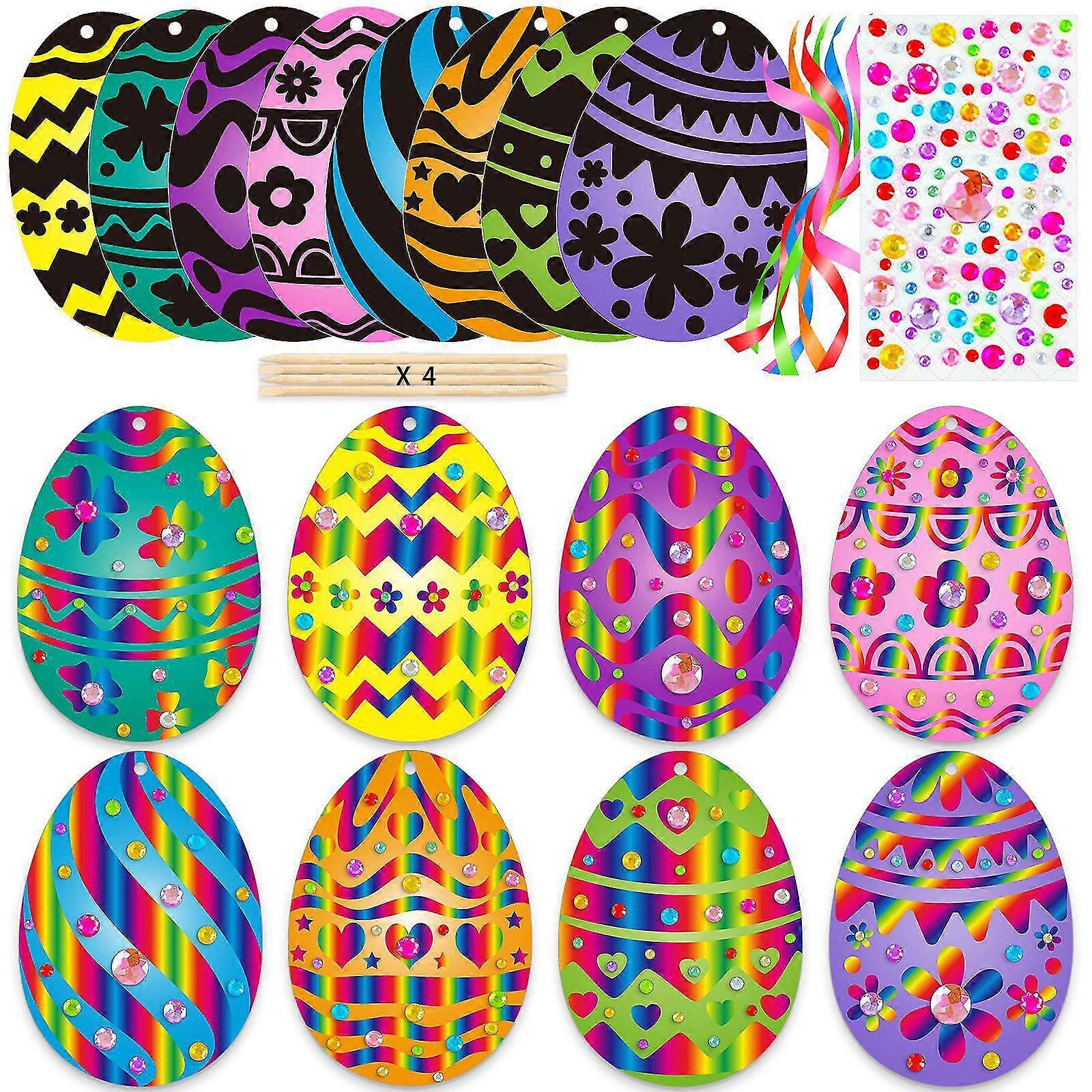 21pcs Sets Magic Color Scratch Art Easter Egg Ornaments Decorations Diy Easter