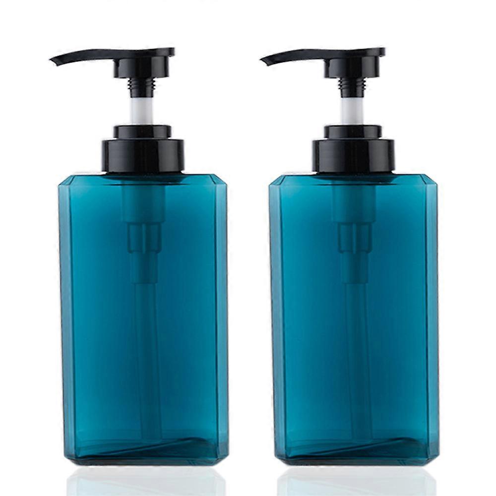 450Ml/15.2Oz Pump Bottle Dispenser 2 Pack Refillable Square Plastic Empty Lotion Pump Bottle For Essential Oil Soap Lotion Shampoo Blue
